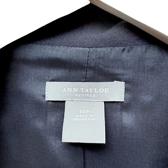 ANN TAYLOR Navy Blue Blazer 12 Petite Double Breasted Womens Crop Jacket NWT - Picture 5 of 10
